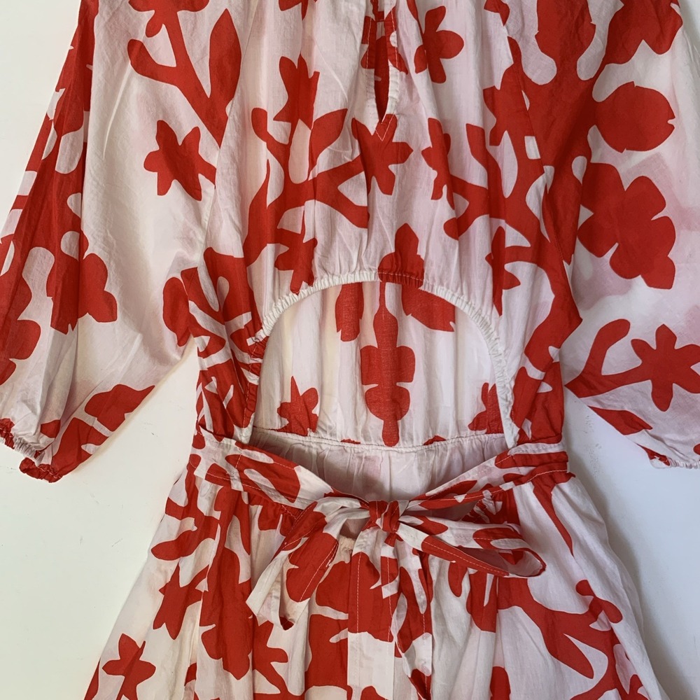 H&M Floral Print Dress Red White Puff Sleeve Mini Dress Summer Size S - Picture 6 of 11